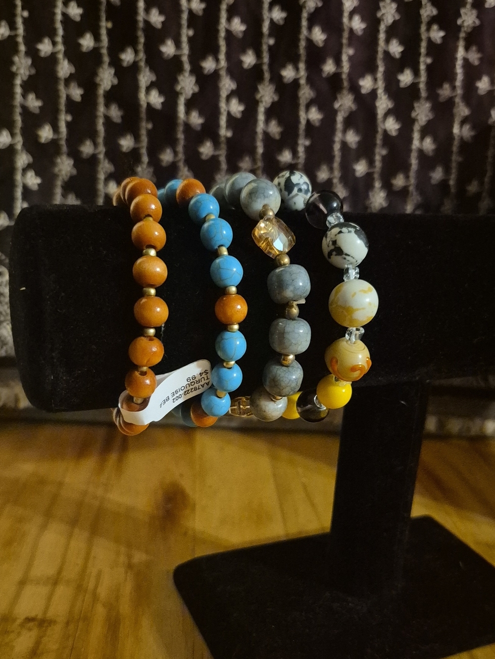 Beaded Stretch Bracelet Set - Orange, Turquoise, Gray, Yellow